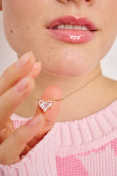 Цепочка с подвеской в виде сердечка (золото-блестящий белый)